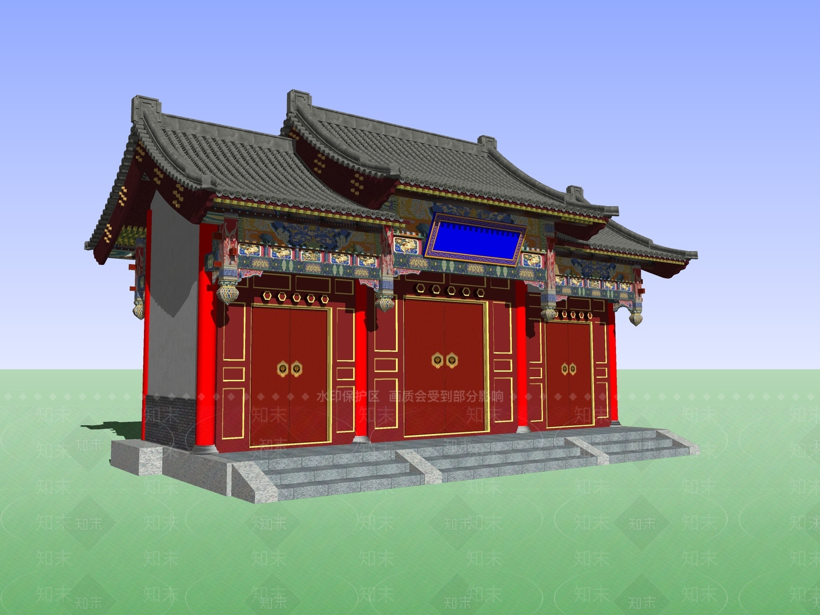 中式入口大门SU模型下载【ID:1194836516】