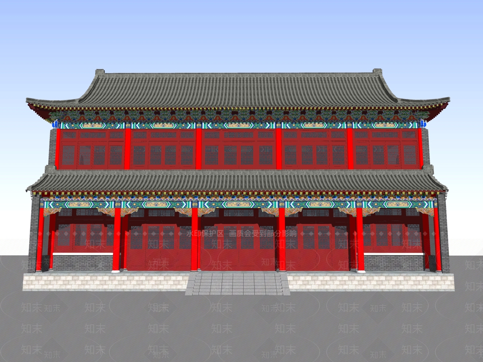 中式古建筑SU模型下载【ID:1194837442】