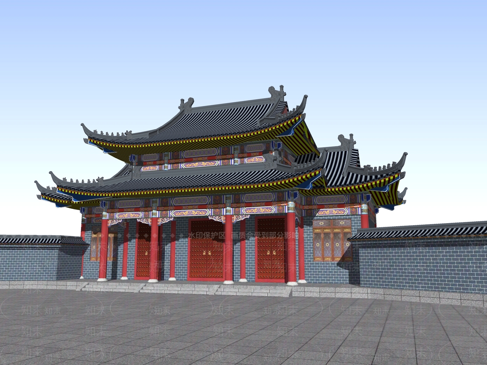 中式古建筑SU模型下载【ID:1194838317】