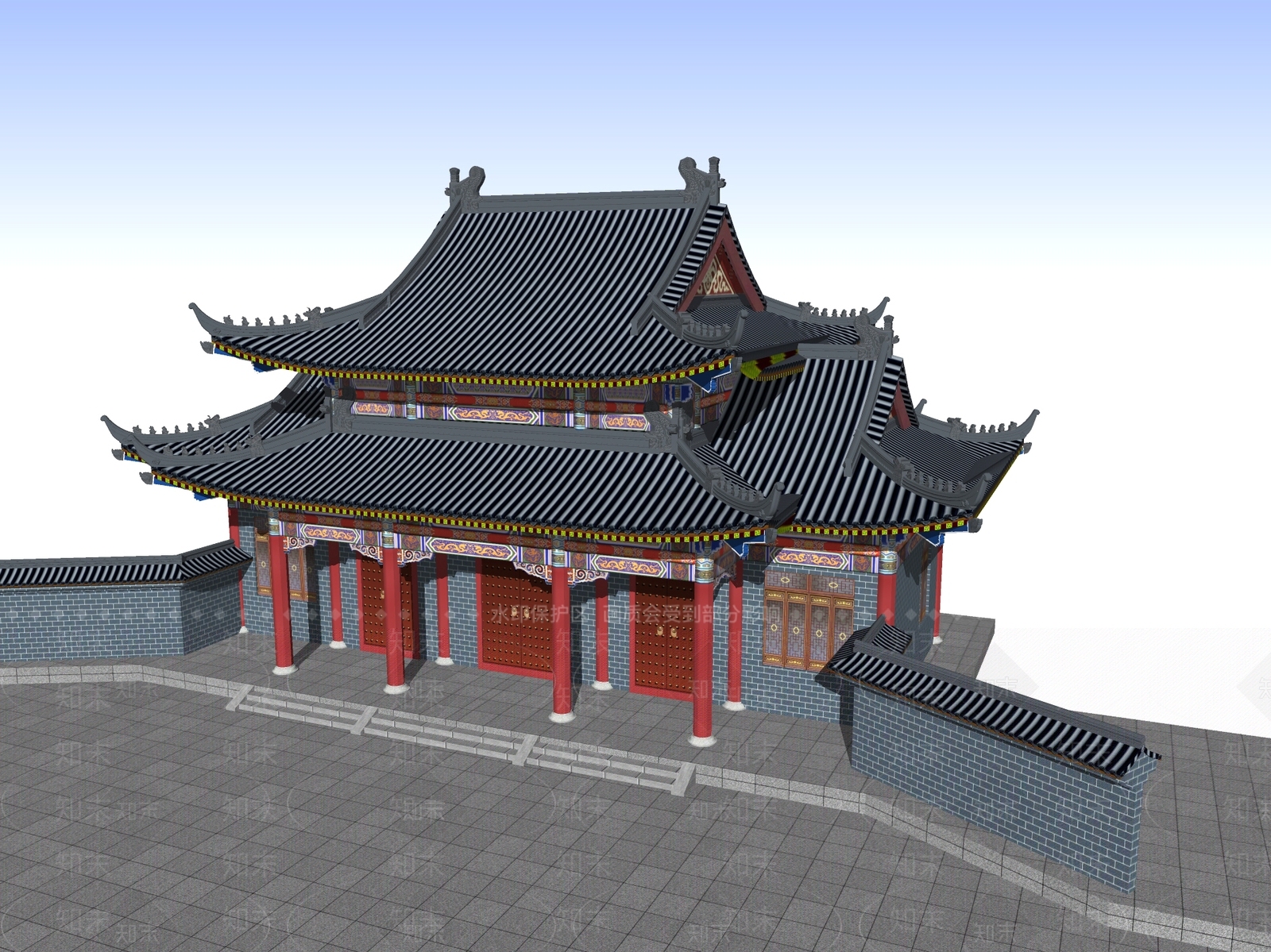 中式古建筑SU模型下载【ID:1194838317】