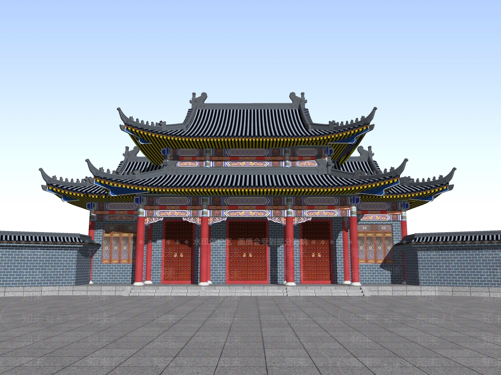 中式古建筑SU模型下载【ID:1194838317】