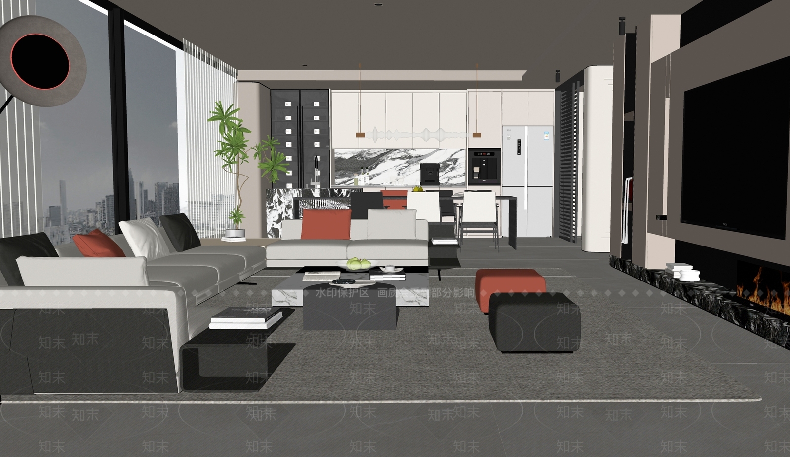 现代家居客厅SU模型下载【ID:1194845769】