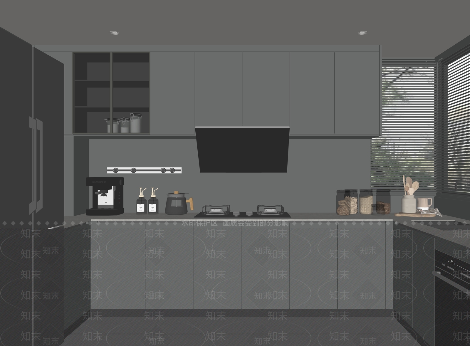 现代封闭式厨房SU模型下载【ID:1194846812】