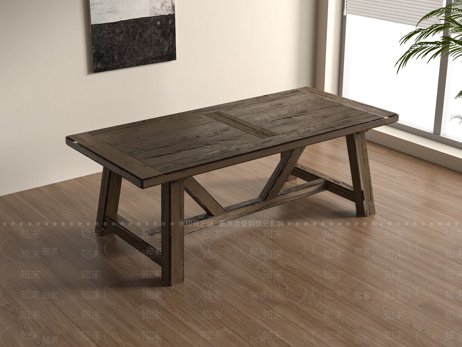 侘寂原木餐桌3D模型下载【ID:1194848075】