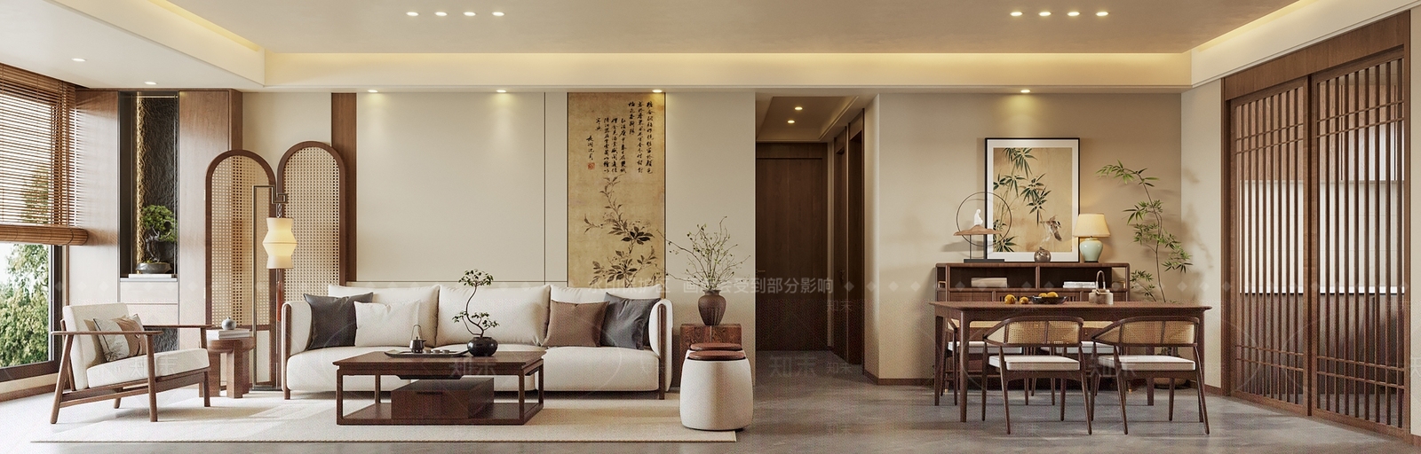 禅意新中式宋式客餐厅3D模型下载【ID:1194849889】