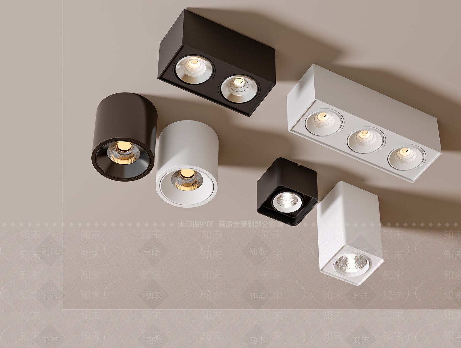 现代筒灯射灯组合3D模型下载【ID:1194849560】