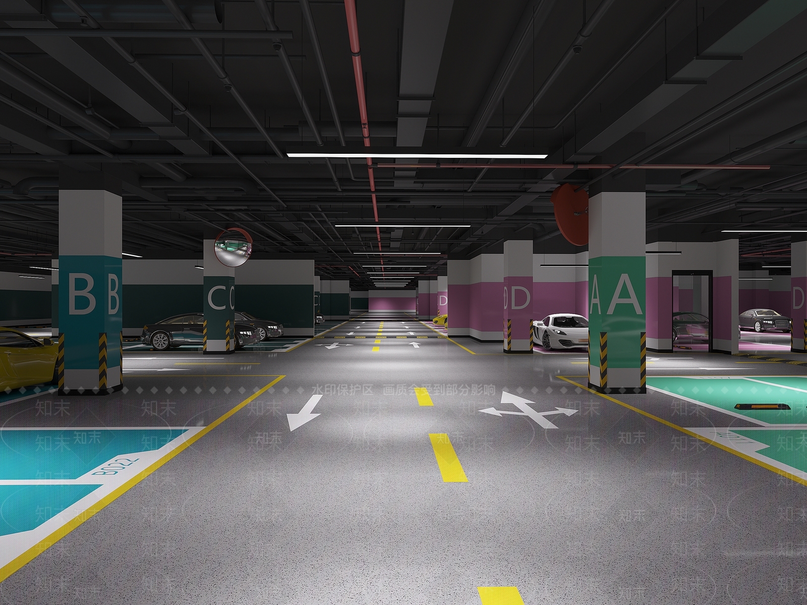 现代室内停车场3D模型下载【ID:1194860250】
