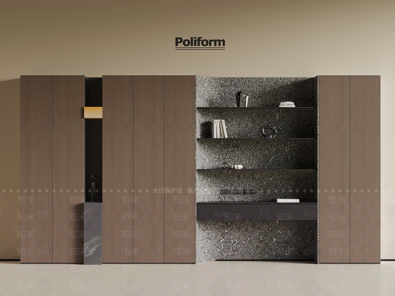 现代意式书柜SU模型下载【ID:1194860720】