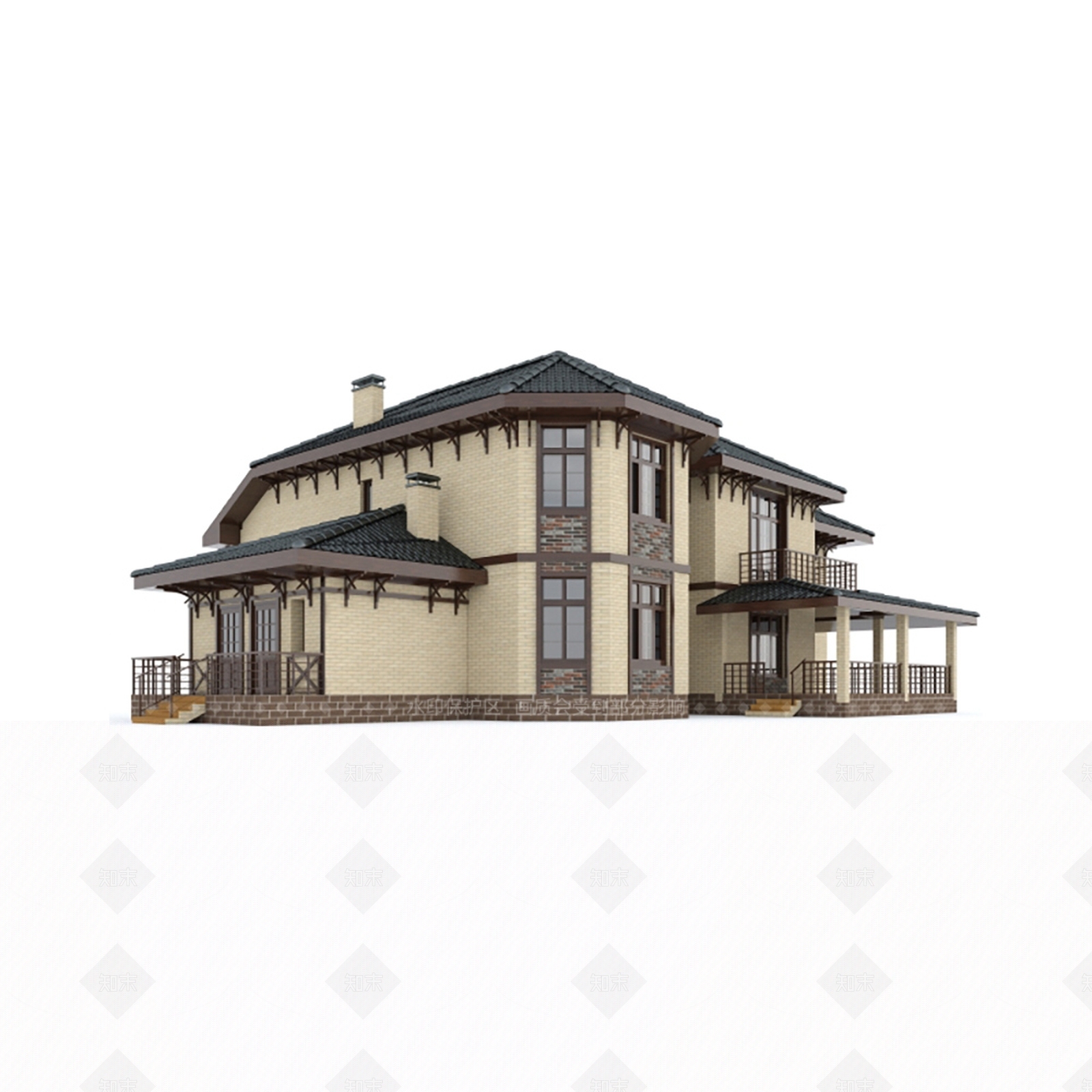 欧式别墅外观3D模型下载【ID:1194864245】