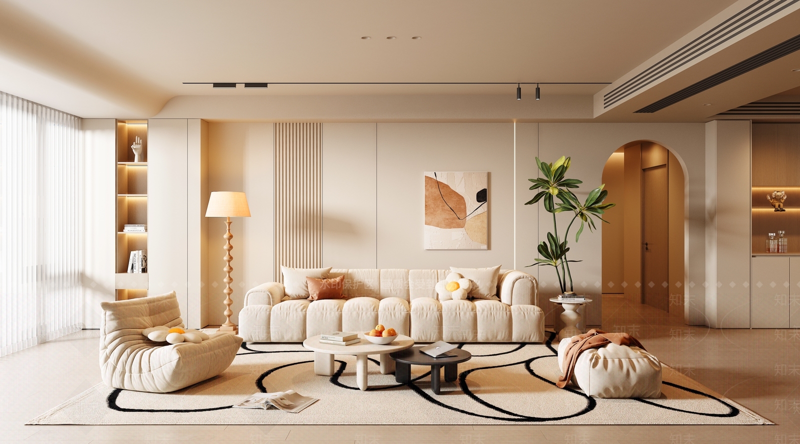 现代奶油家居客厅3D模型下载【ID:1194866569】