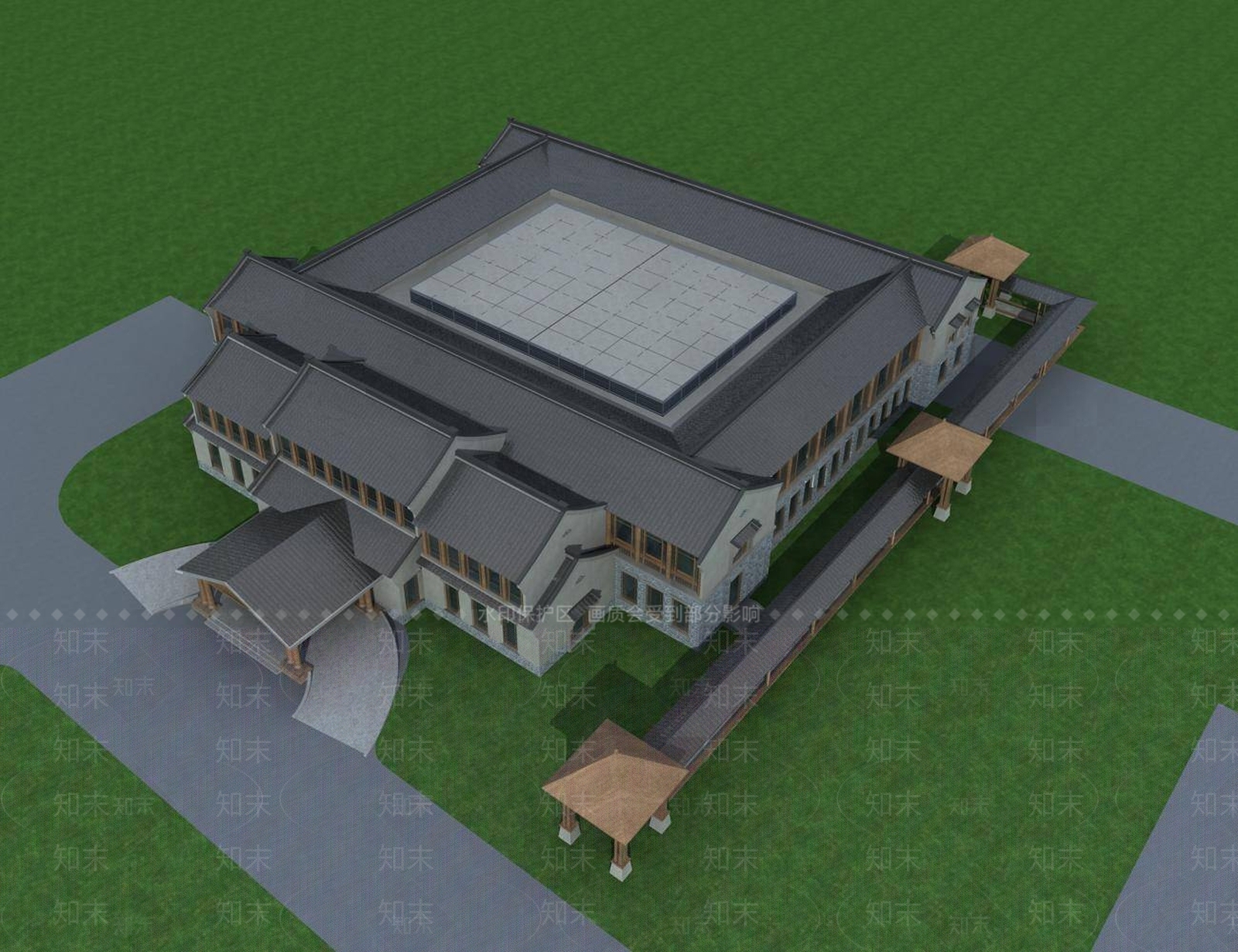 中式酒店外观3D模型下载【ID:1194867556】