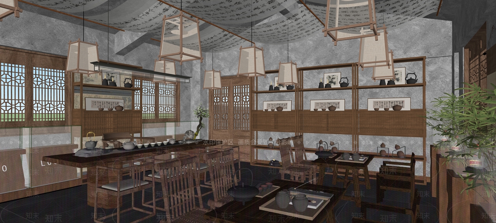 新中式茶馆SU模型下载【ID:1194868320】