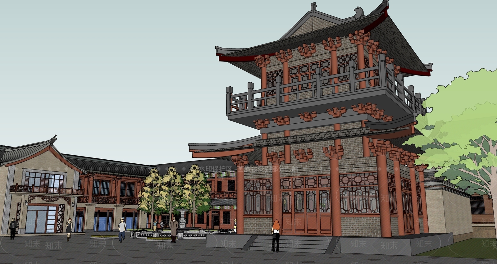 中式古建筑SU模型下载【ID:1194871341】