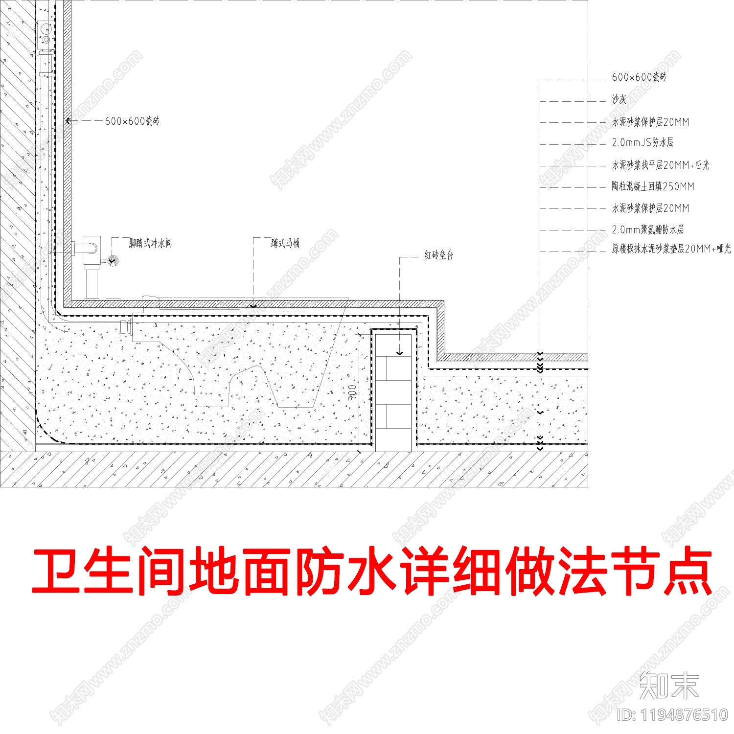卫生间防水施工图下载【ID:1194876510】