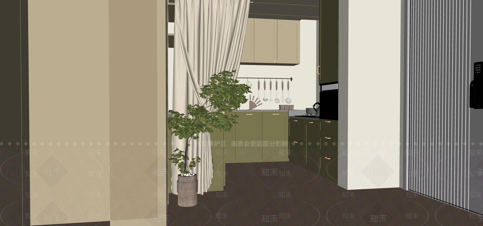 新中式现代开放式厨房SU模型下载【ID:1194881254】