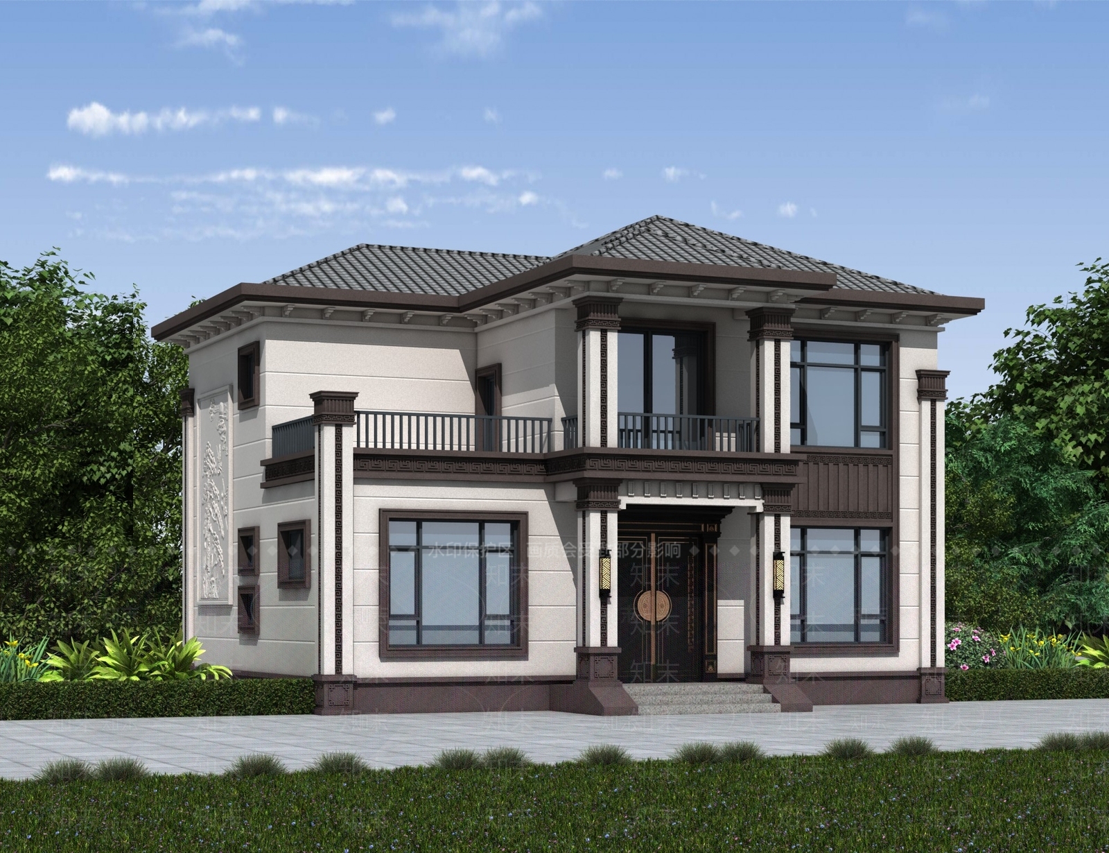 新中式别墅外观3D模型下载【ID:1194881763】