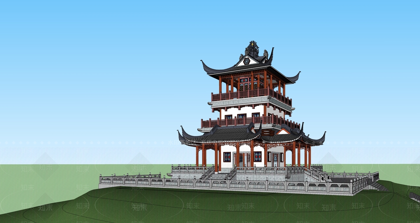 中式古建筑SU模型下载【ID:1194881954】