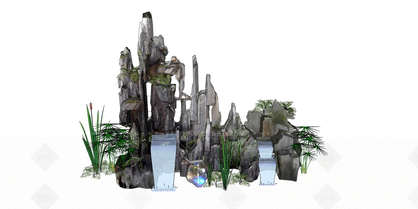 现代新中式假山SU模型下载【ID:1194883310】