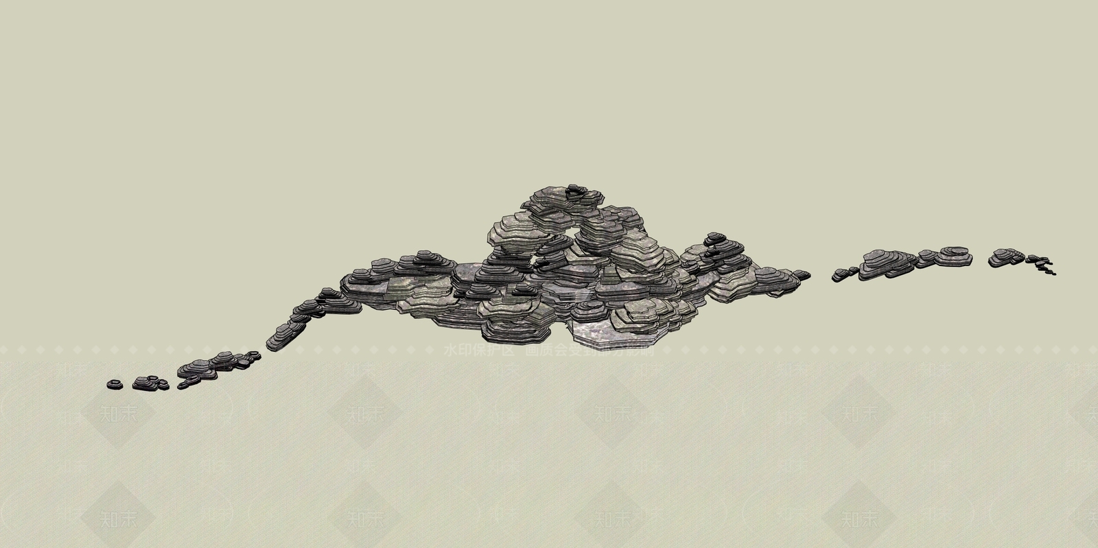 现代新中式假山SU模型下载【ID:1194883415】