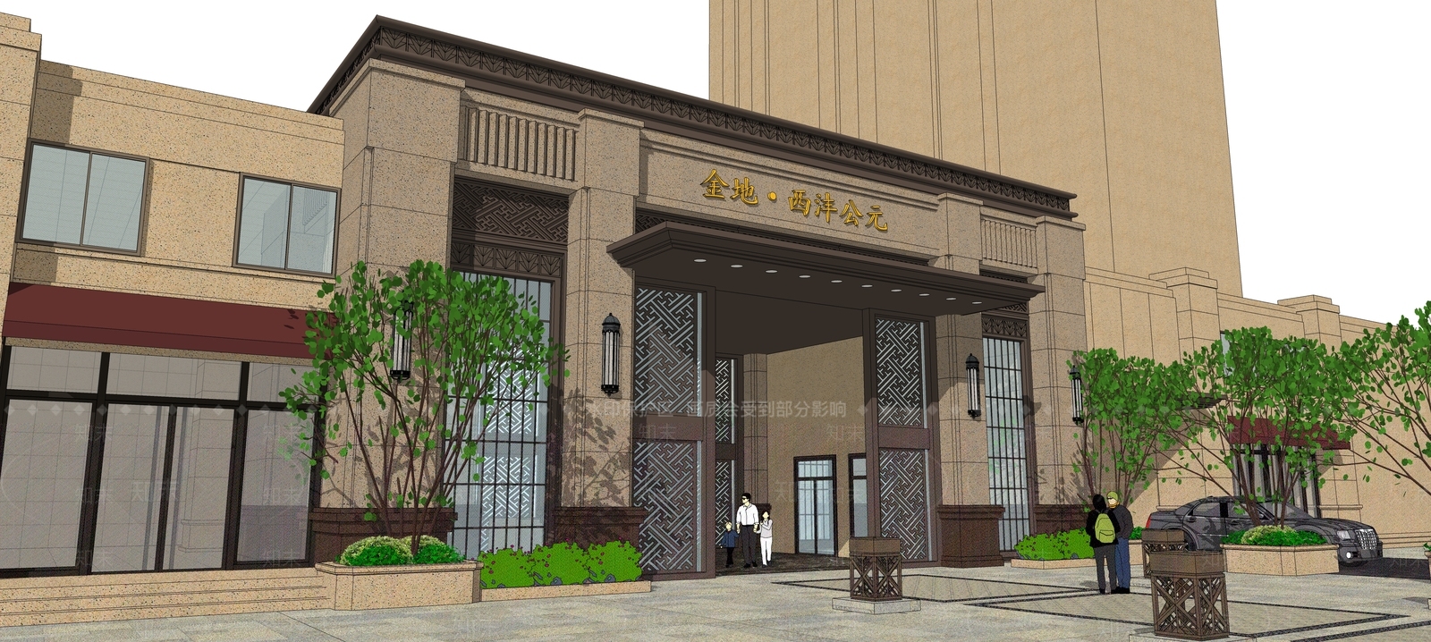 新中式现代入口大门SU模型下载【ID:1194884485】
