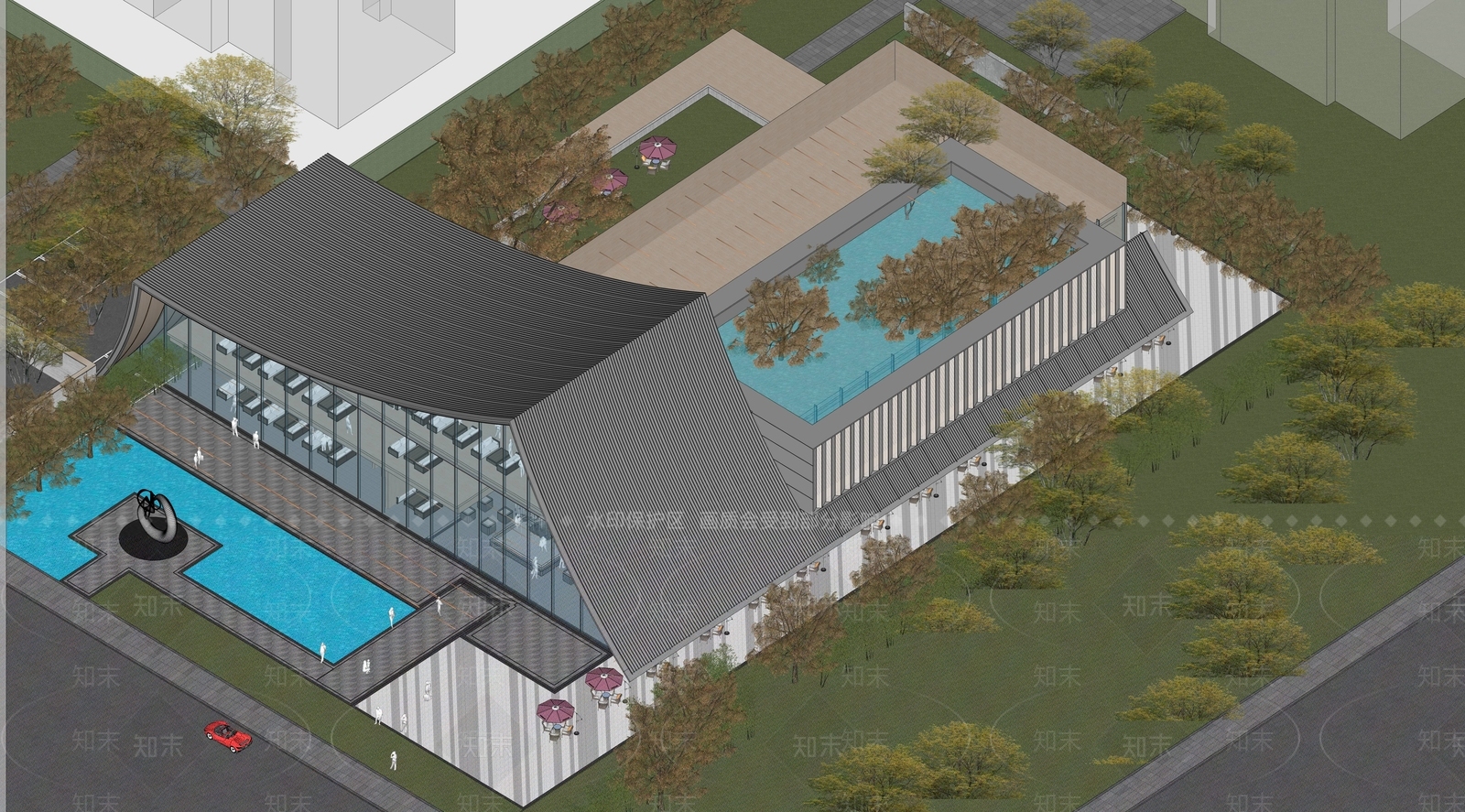 现代图书馆建筑SU模型下载【ID:1194883955】