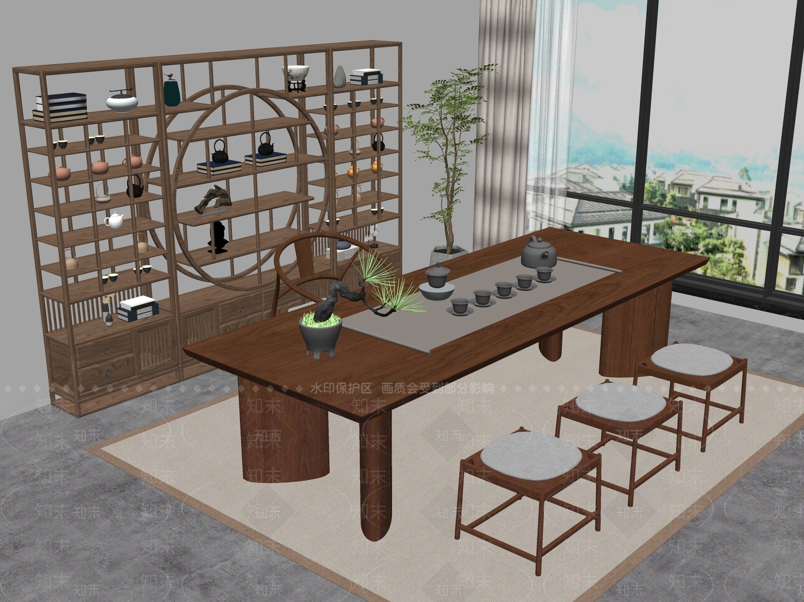 新中式中式茶桌椅SU模型下载【ID:1194885315】