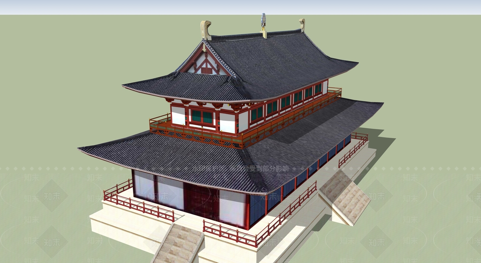 日式古建筑SU模型下载【ID:1194887618】