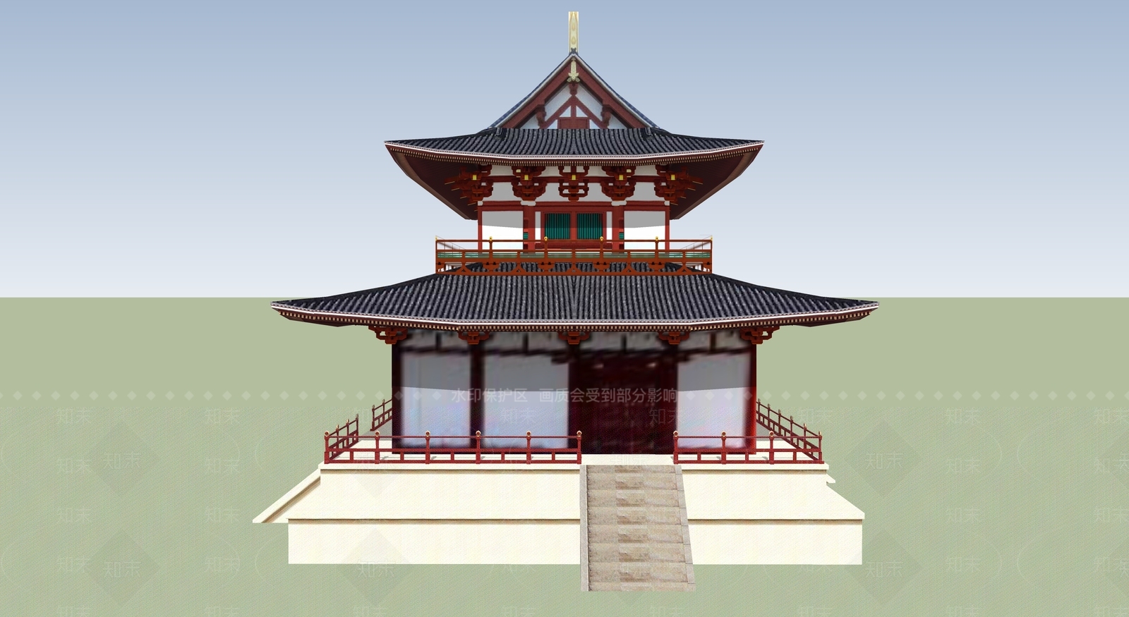 日式古建筑SU模型下载【ID:1194887618】