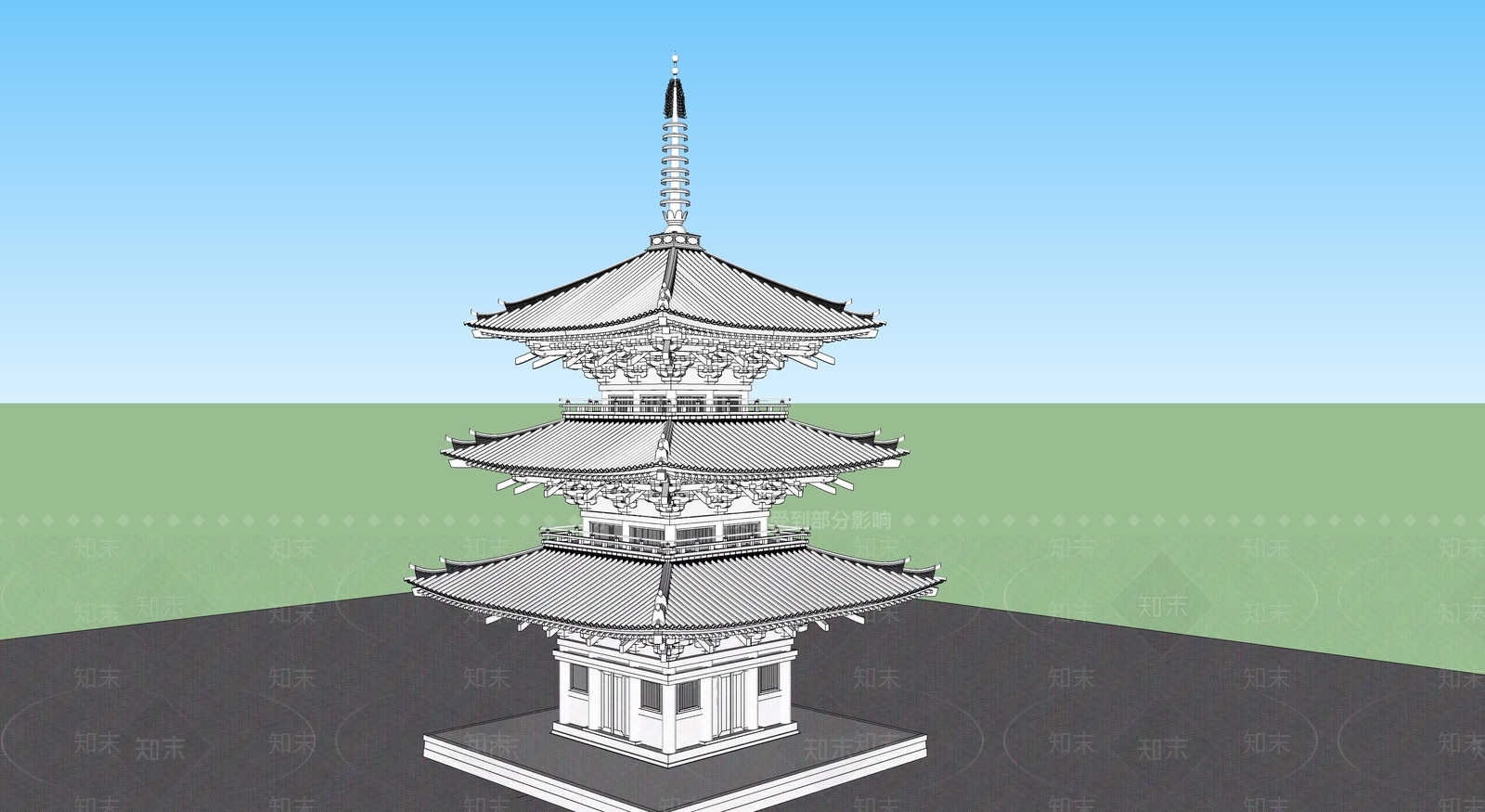 中式古建筑SU模型下载【ID:1194888093】