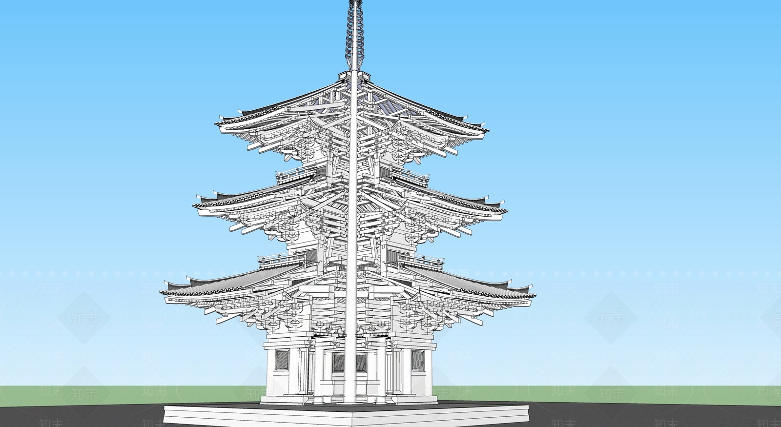 中式古建筑SU模型下载【ID:1194888093】