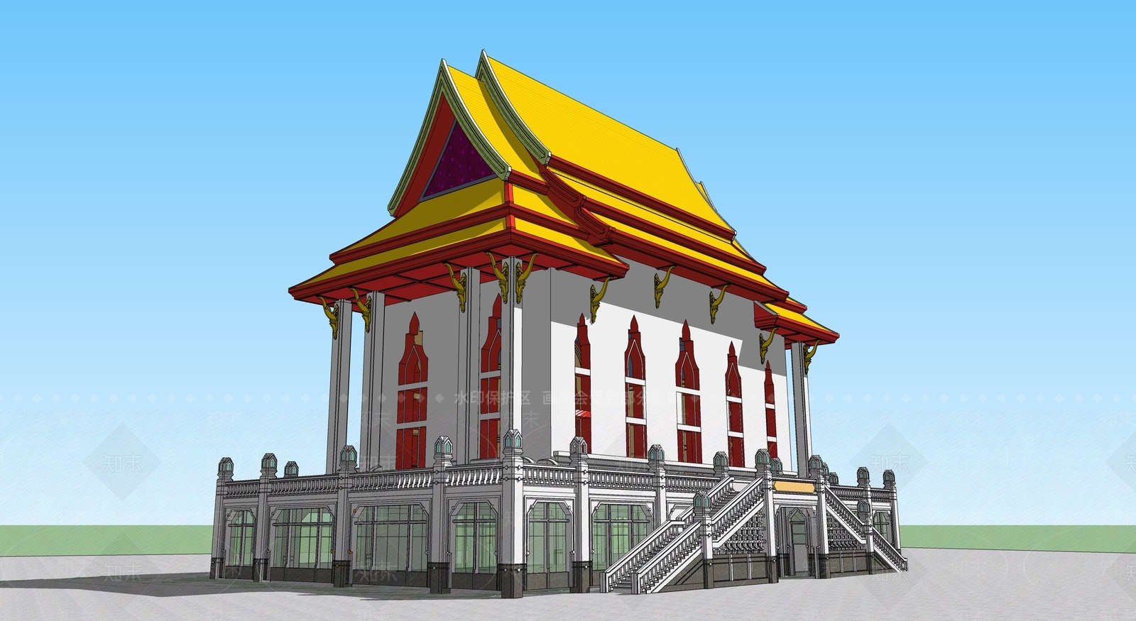日式古建筑SU模型下载【ID:1194890770】