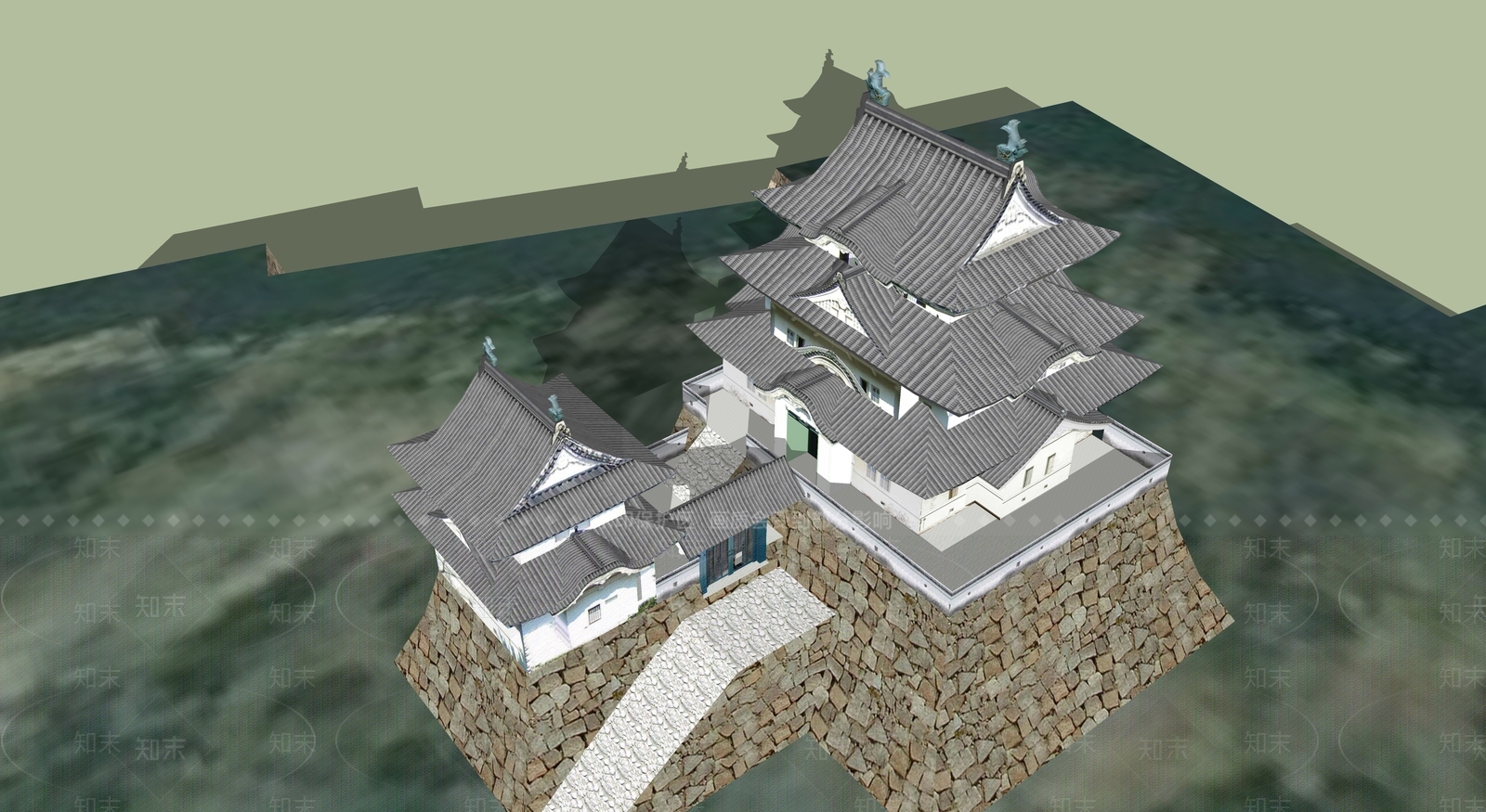 日式古建筑SU模型下载【ID:1194890845】