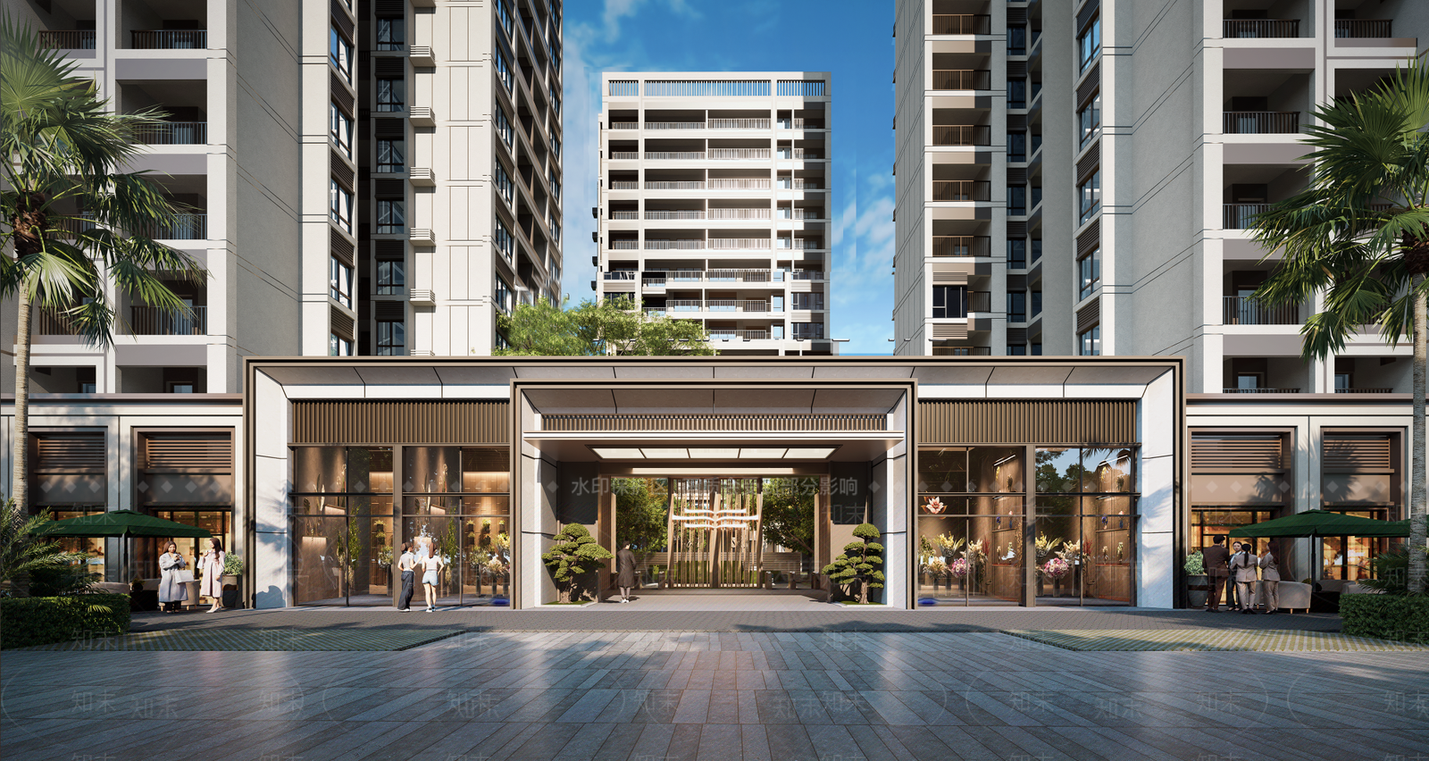 现代新中式小区建筑SU模型下载【ID:1194891390】