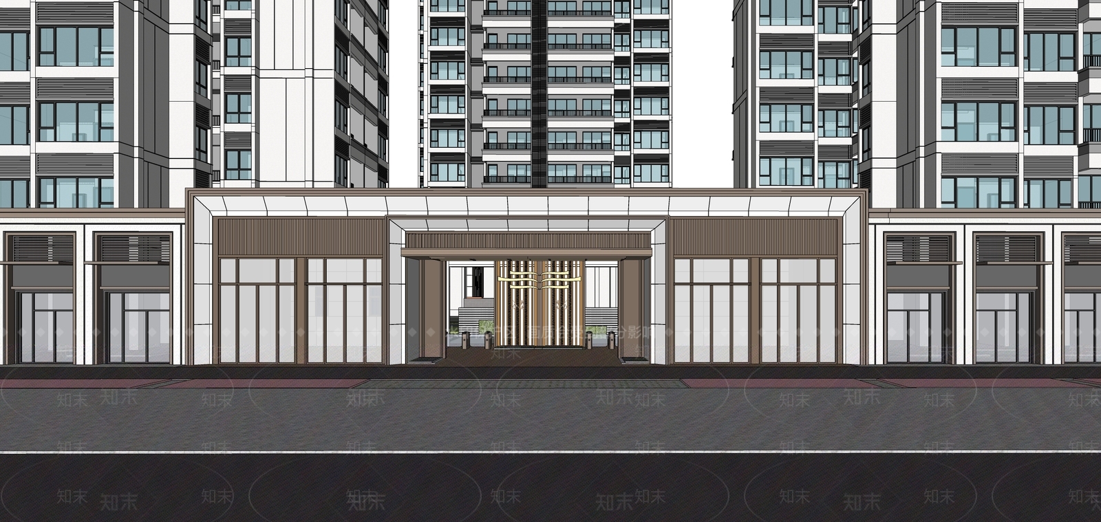 现代新中式小区建筑SU模型下载【ID:1194891390】