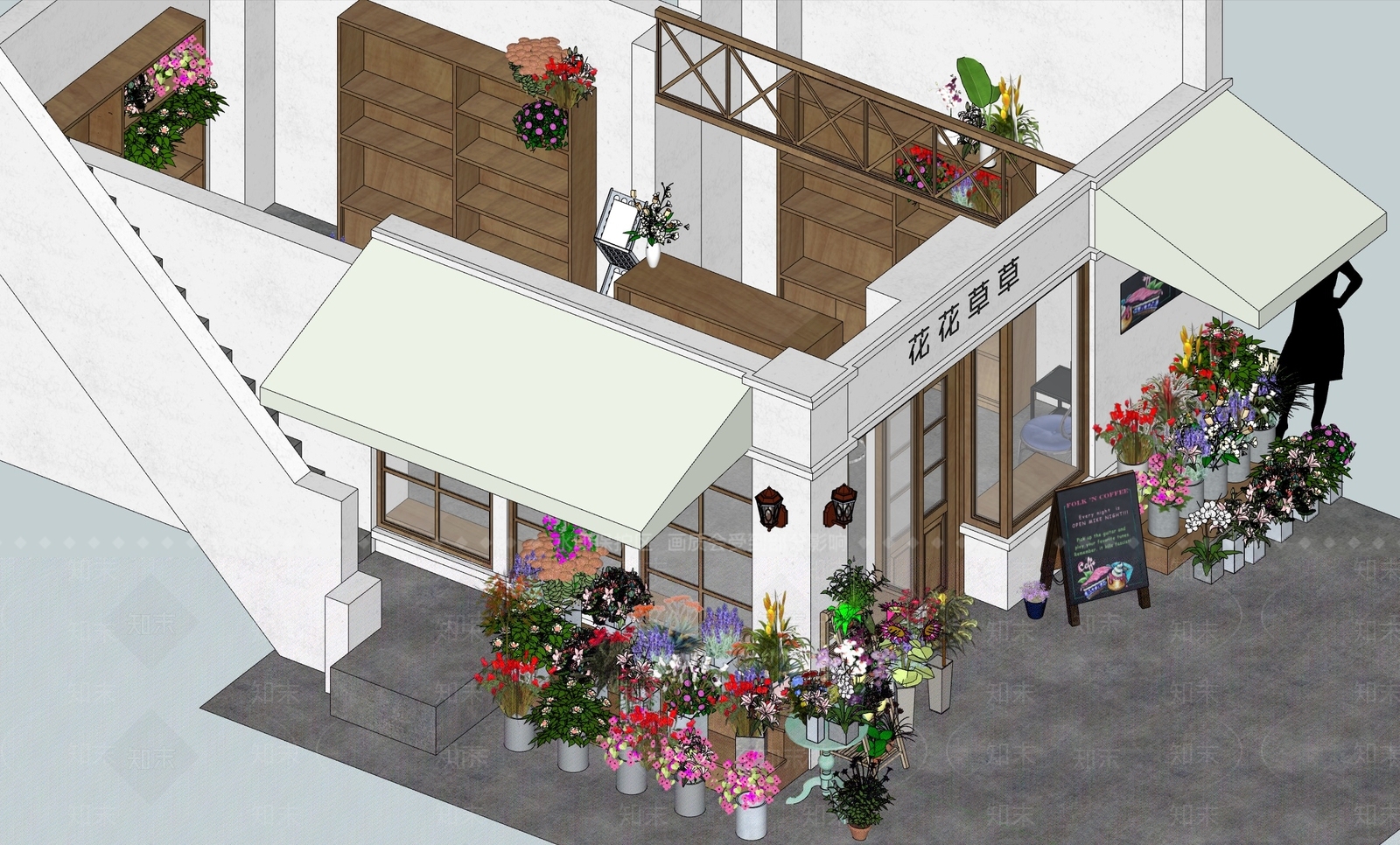 北欧法式花店SU模型下载【ID:1194893908】