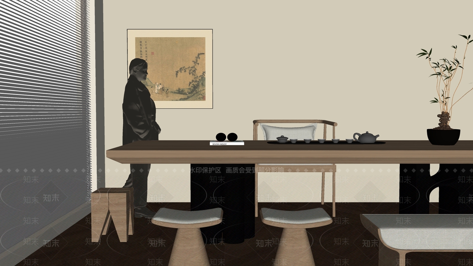 新中式中式茶桌椅SU模型下载【ID:1194900906】