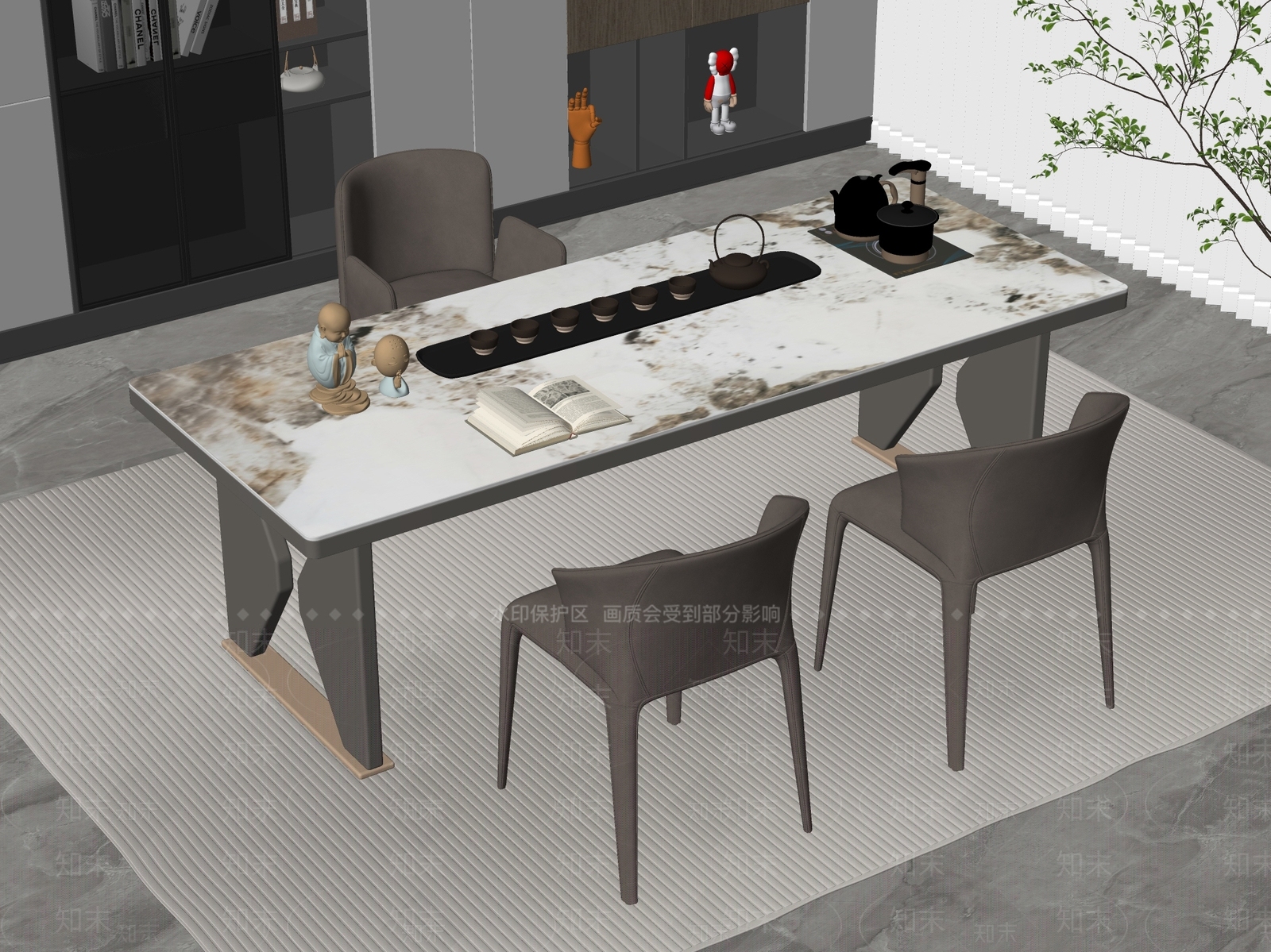 现代轻奢茶桌椅SU模型下载【ID:1194901447】