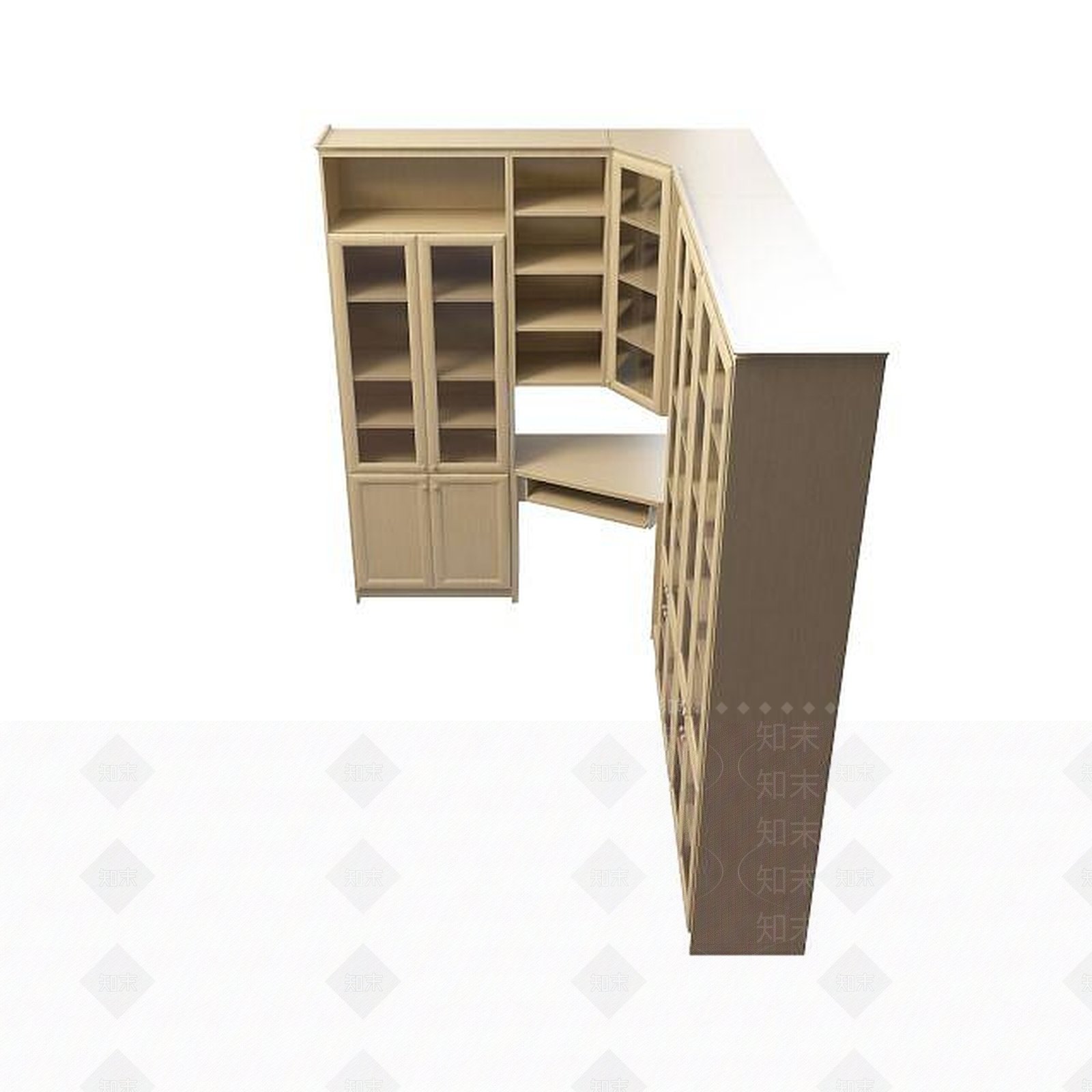 现代实木玻璃柜3D模型下载【ID:1194902145】