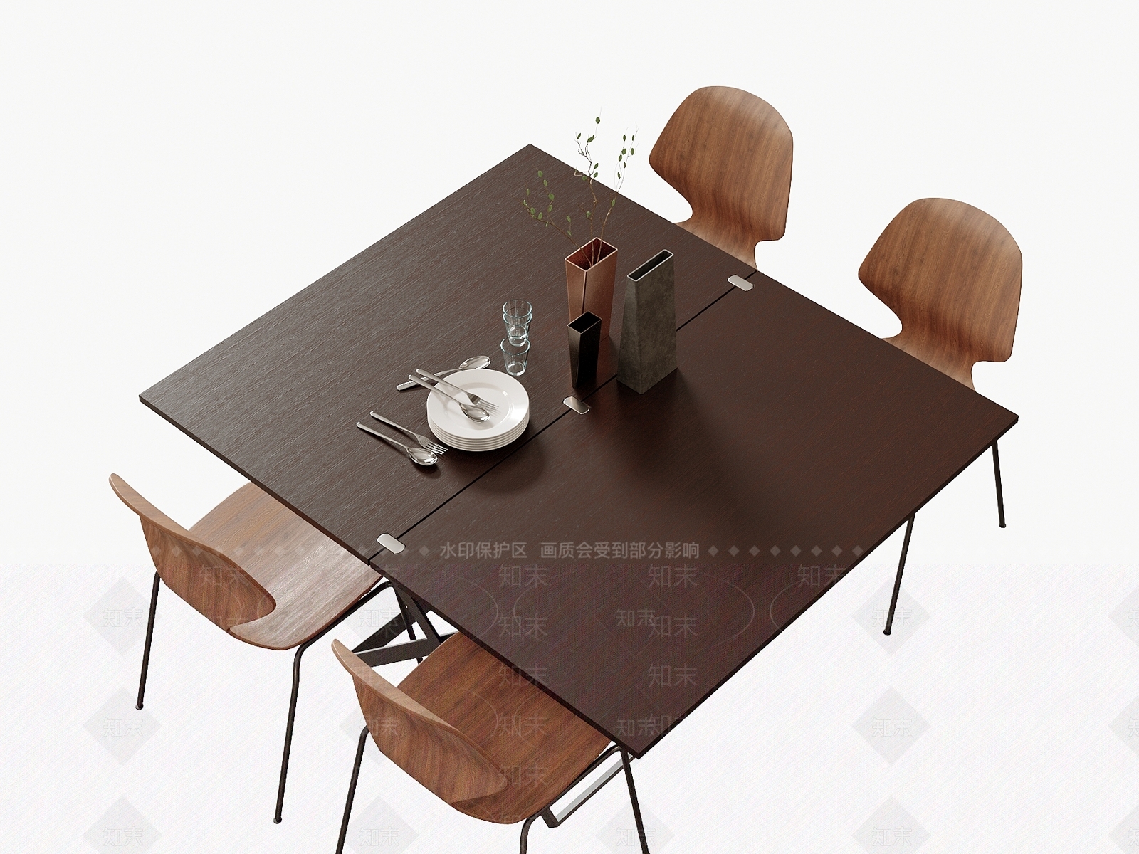 现代侘寂餐桌椅3D模型下载【ID:1194905404】