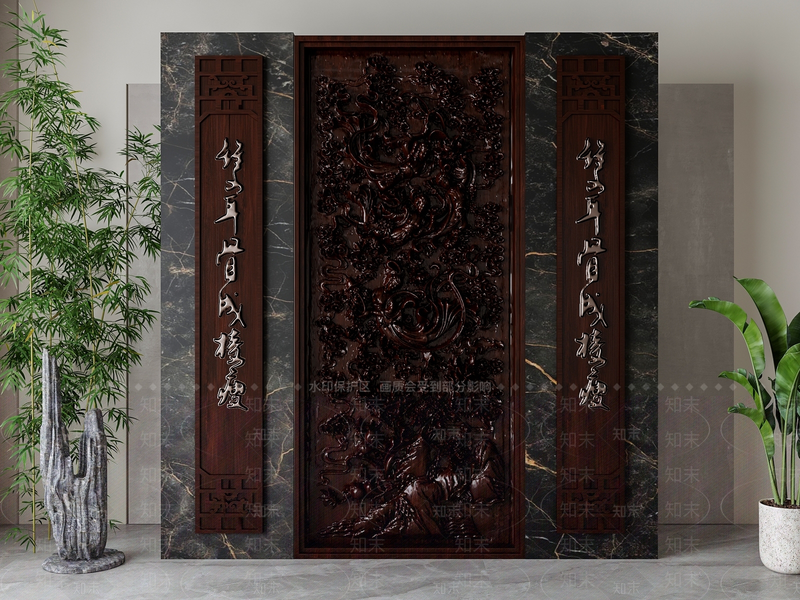 新中式背景墙SU模型下载【ID:1194906092】