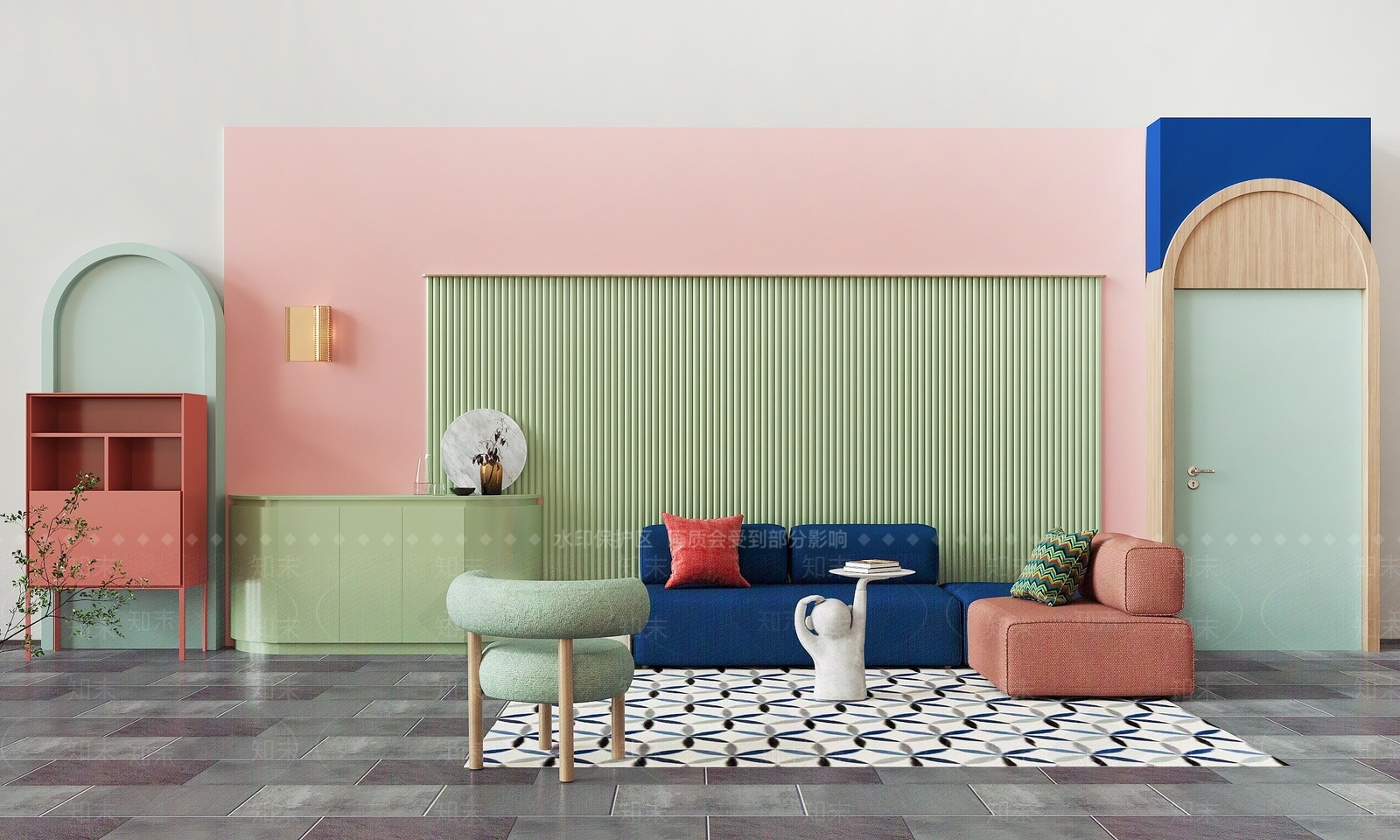 现代北欧沙发背景墙组合3D模型下载【ID:1194907015】