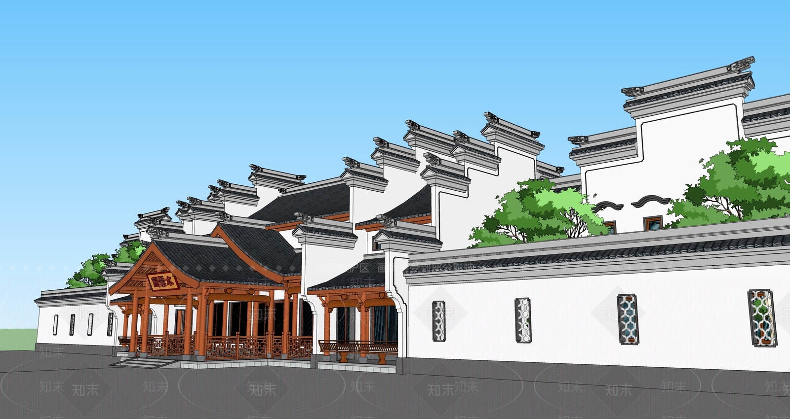 中式古建筑SU模型下载【ID:1194908457】