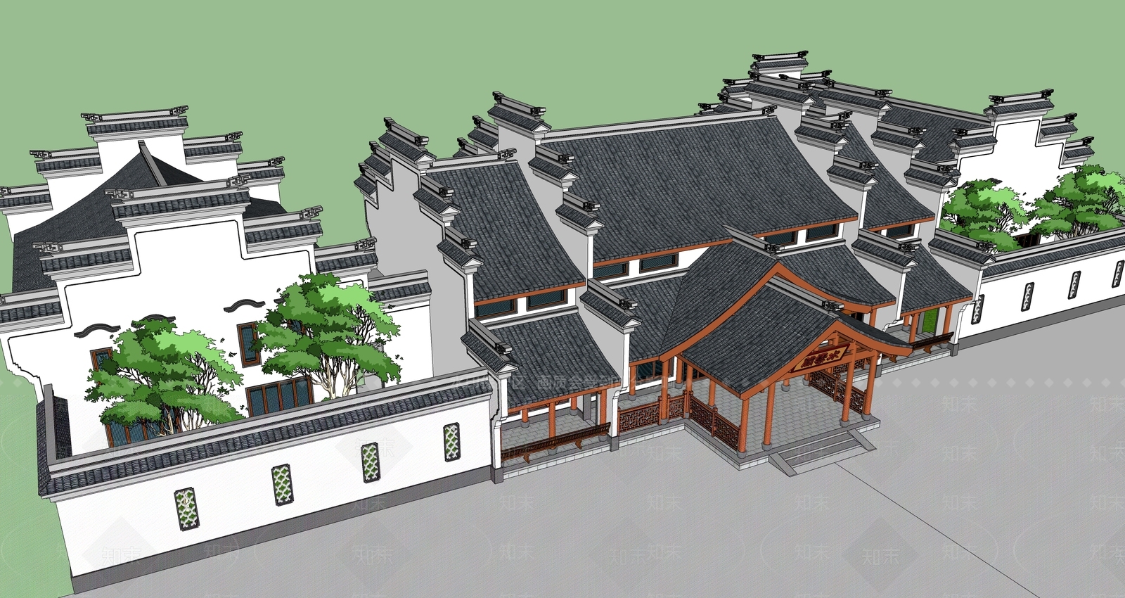 中式古建筑SU模型下载【ID:1194908457】