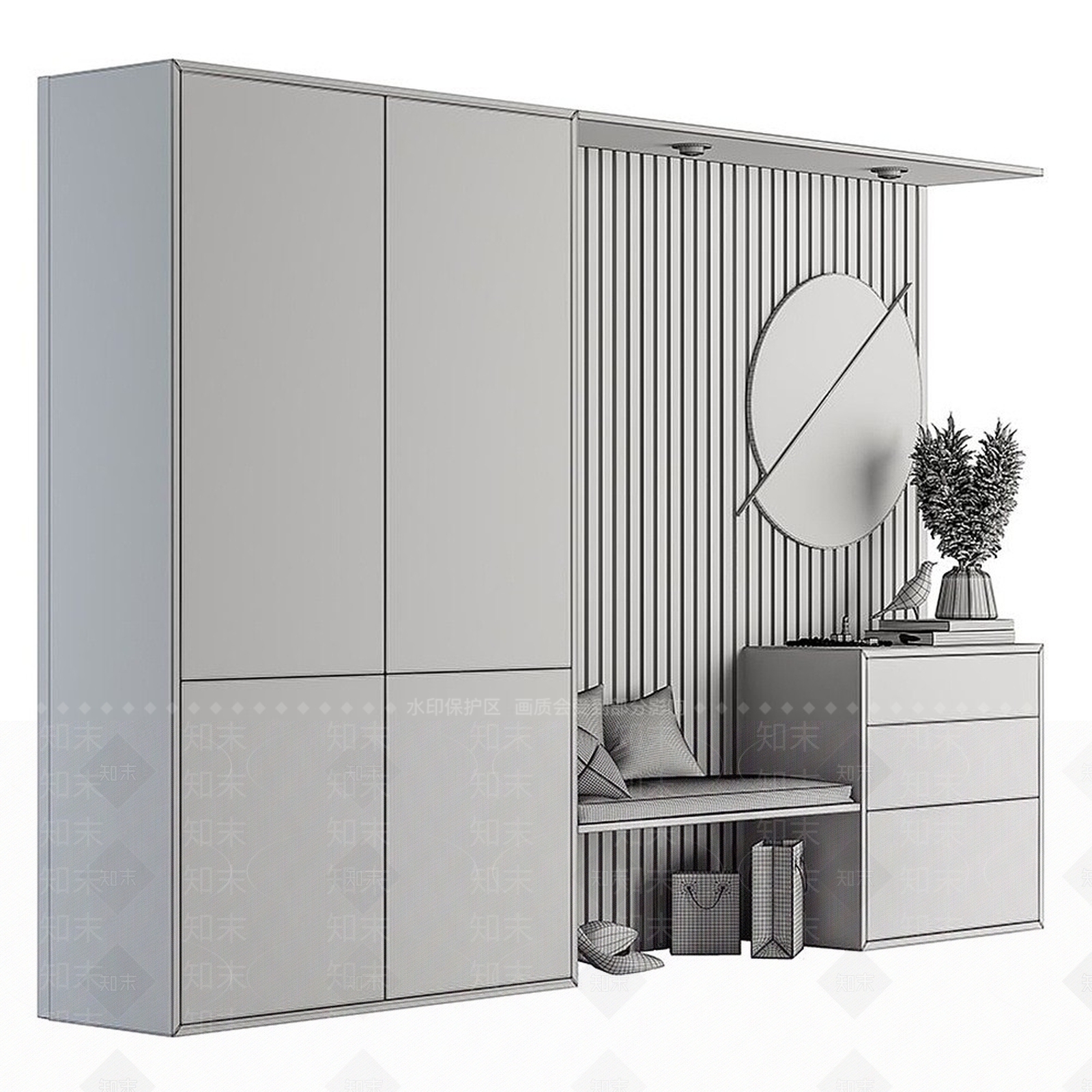 现代衣帽柜3D模型下载【ID:1194908509】