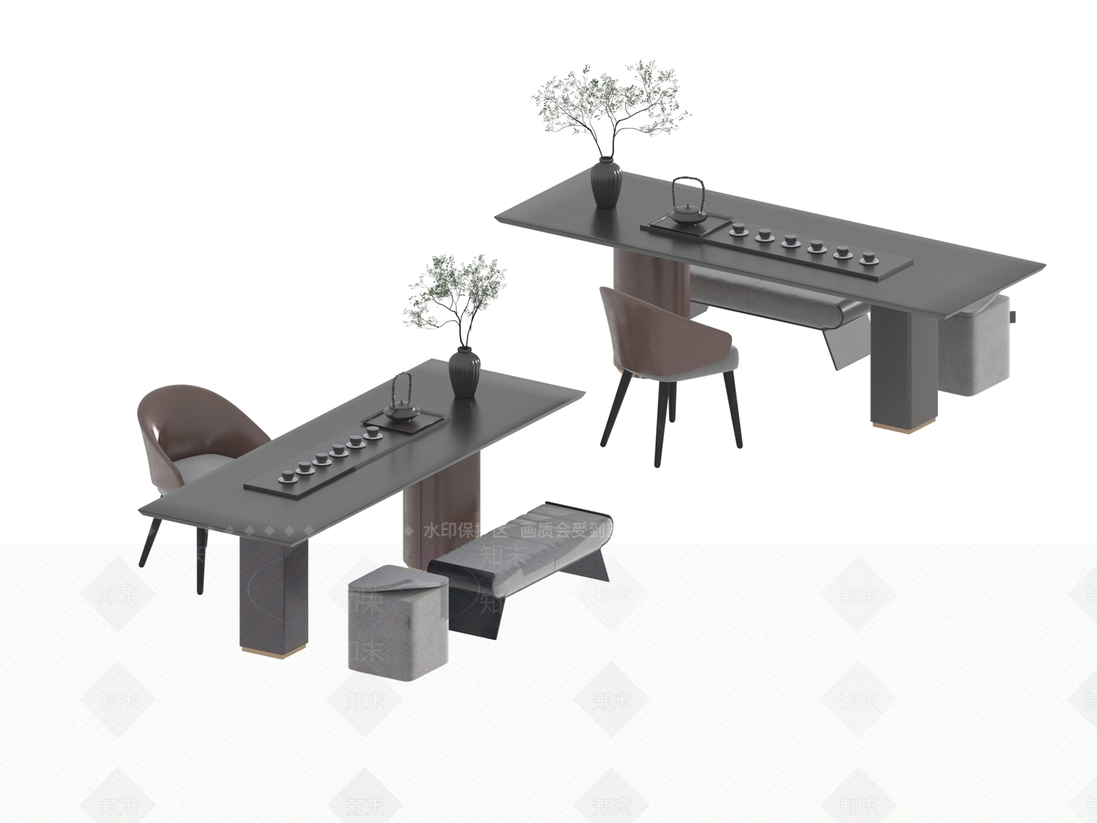现代新中式茶桌椅3D模型下载【ID:1194908851】