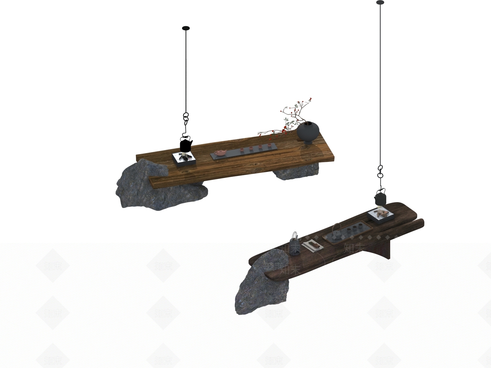 现代新中式餐桌3D模型下载【ID:1194909284】