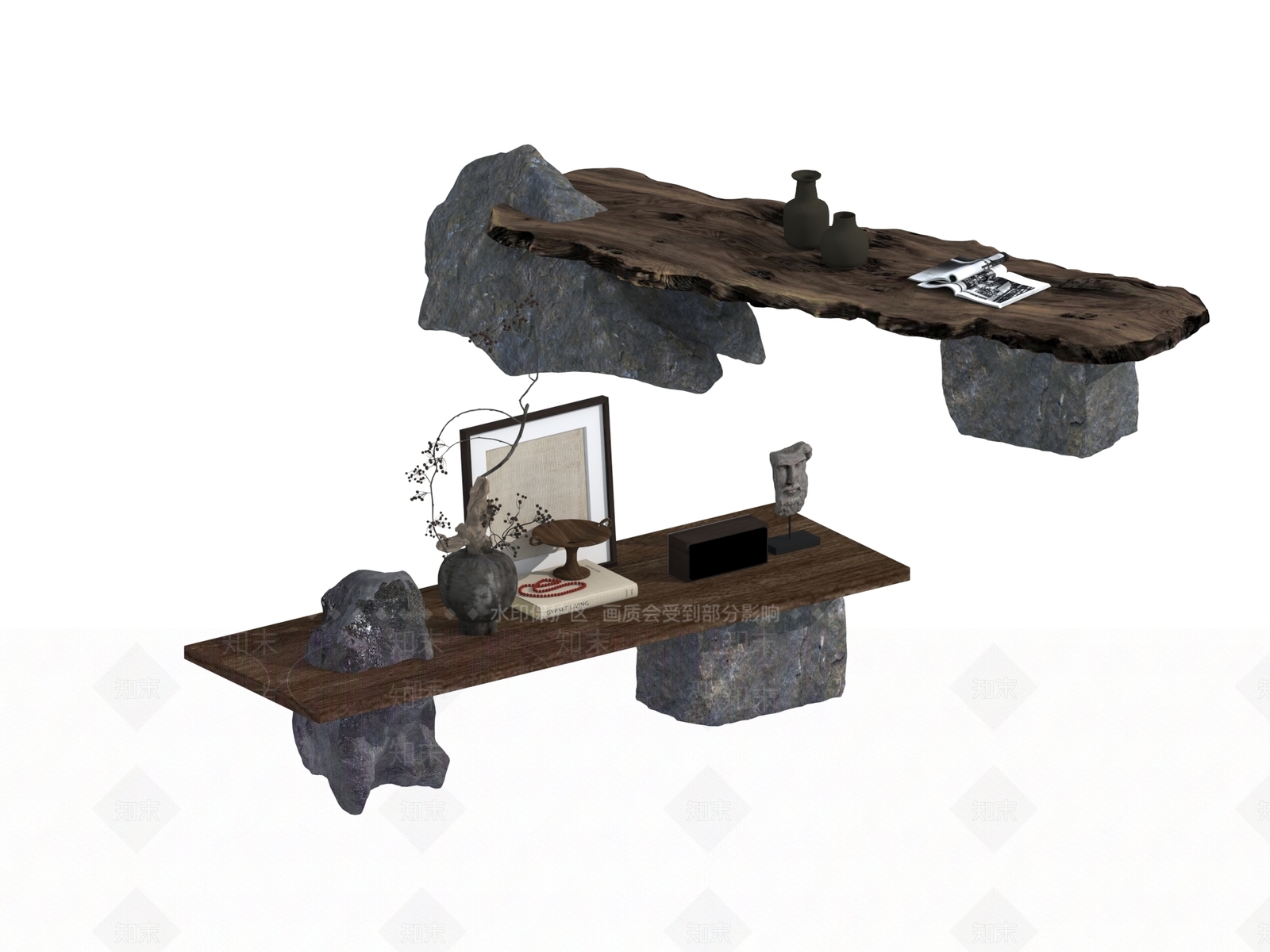 现代新中式餐桌3D模型下载【ID:1194909467】