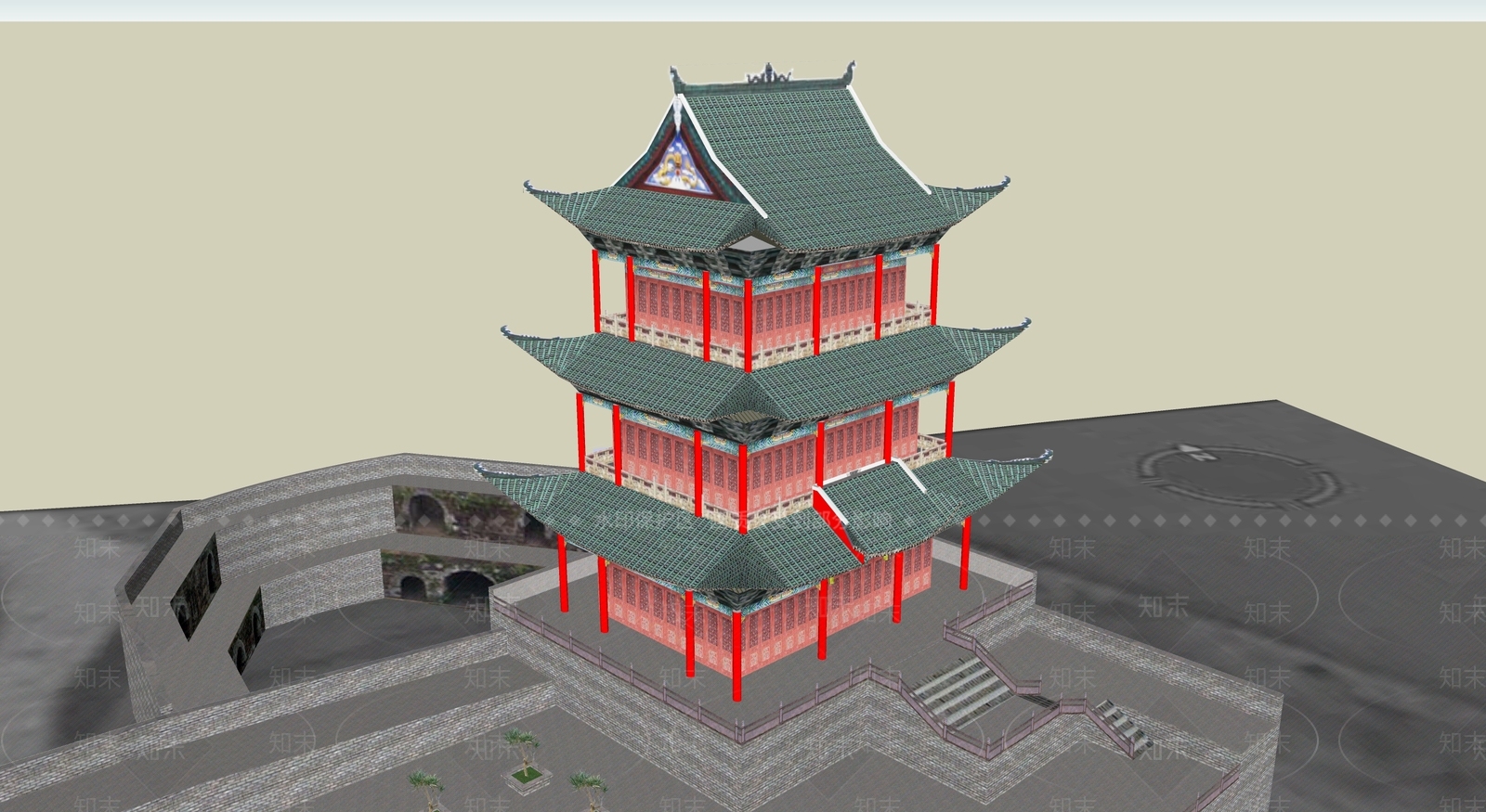 中式古建筑SU模型下载【ID:1194909435】