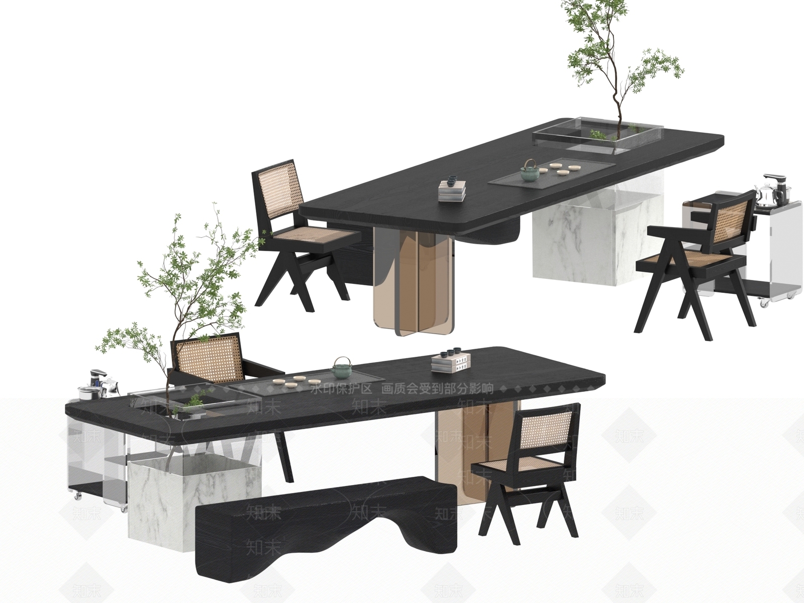 现代新中式茶桌椅3D模型下载【ID:1194909569】
