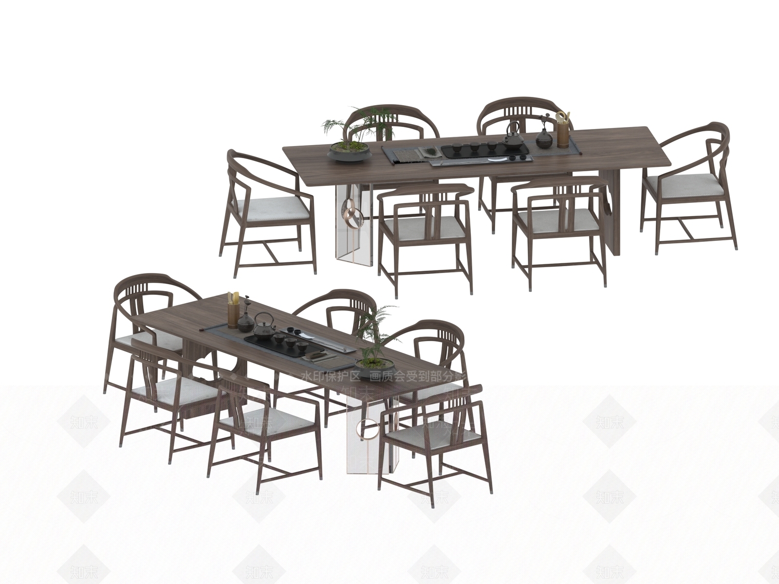 现代新中式茶桌椅3D模型下载【ID:1194910654】